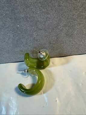 Jade Looking Curved Plastic Hoop Earrings